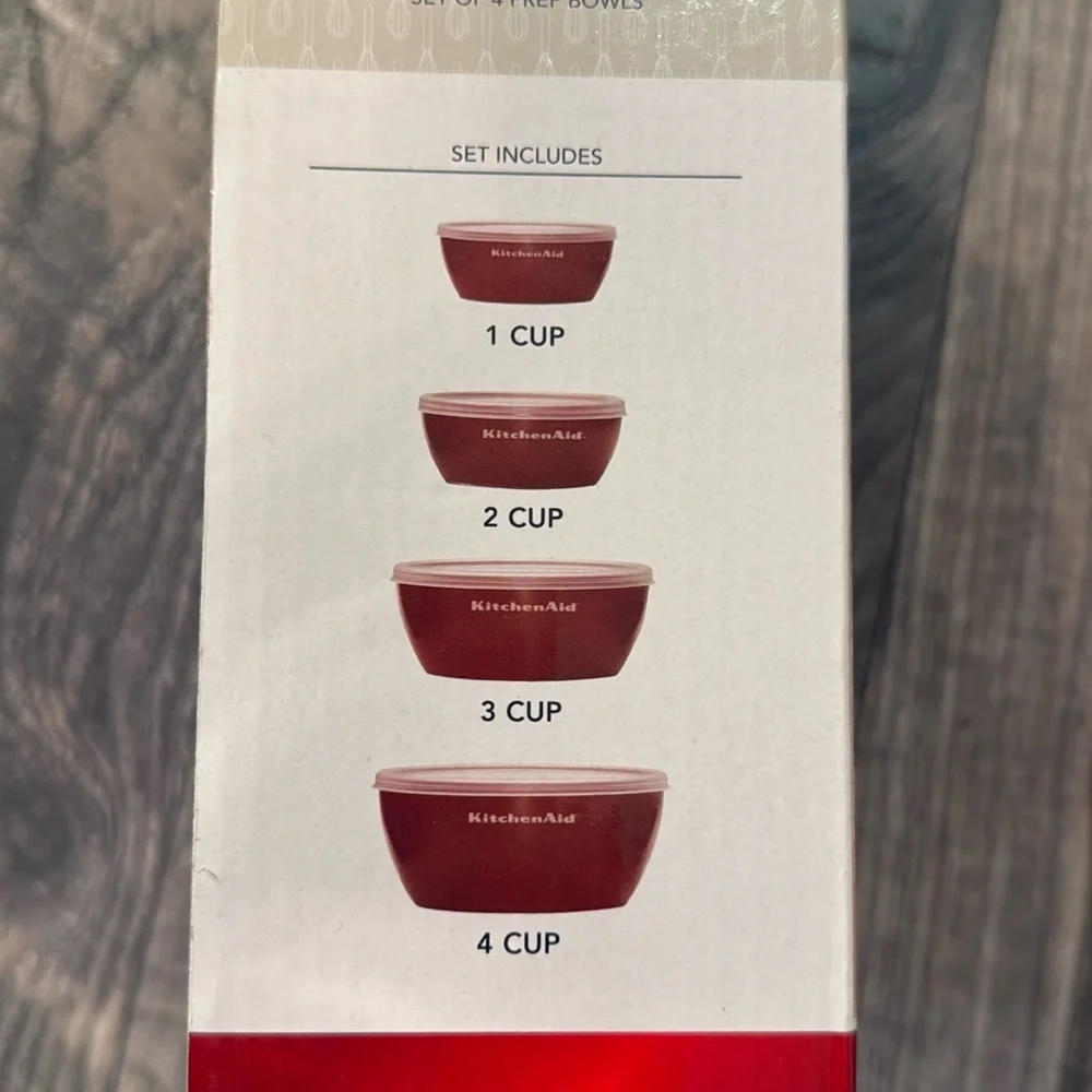Kitchenaid red set of 4 prep bowls with lids new